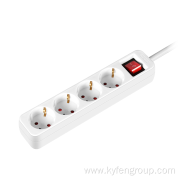 4-Outlets Germany Power Strip With Light Switch